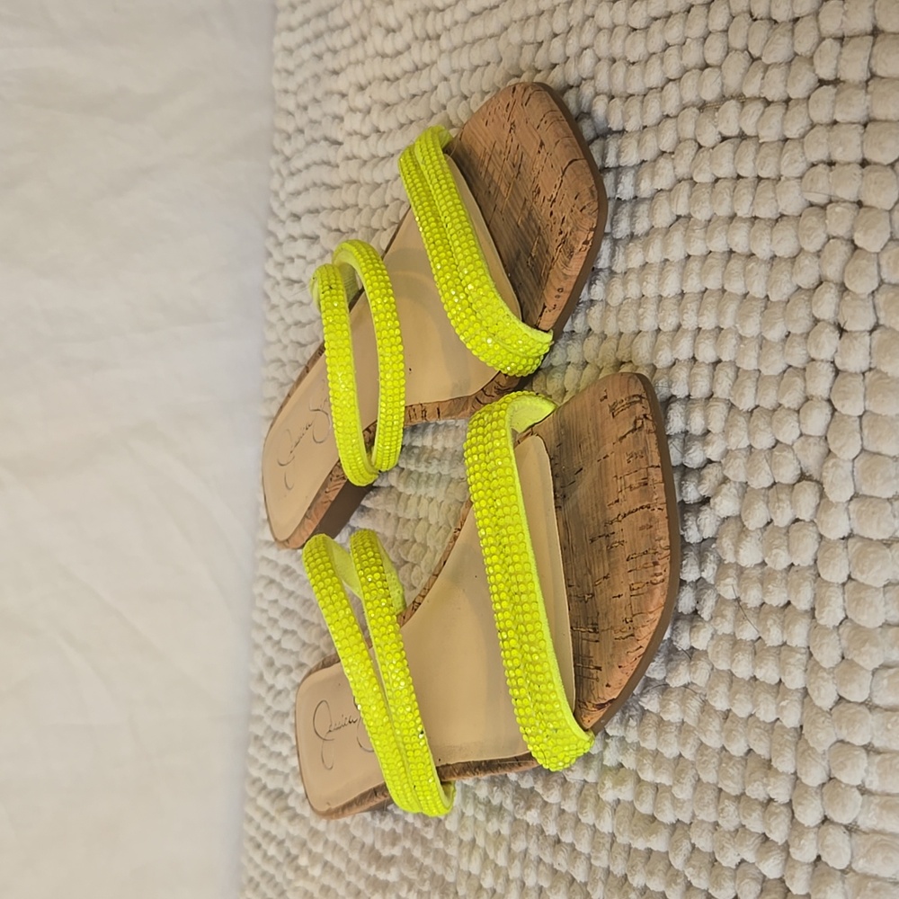 Jessica Simpson Embellished Neon Double Strap Slide Sandals size 7